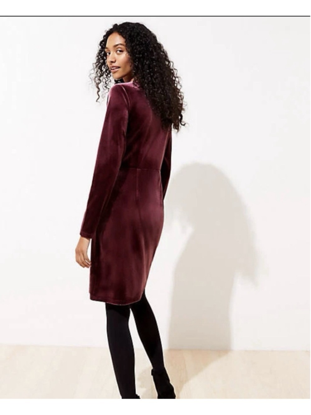 LOFT Velvet Wrap Large Plumberry Faux Wrap Cocktail Holiday Party Dress - Picture 2 of 9